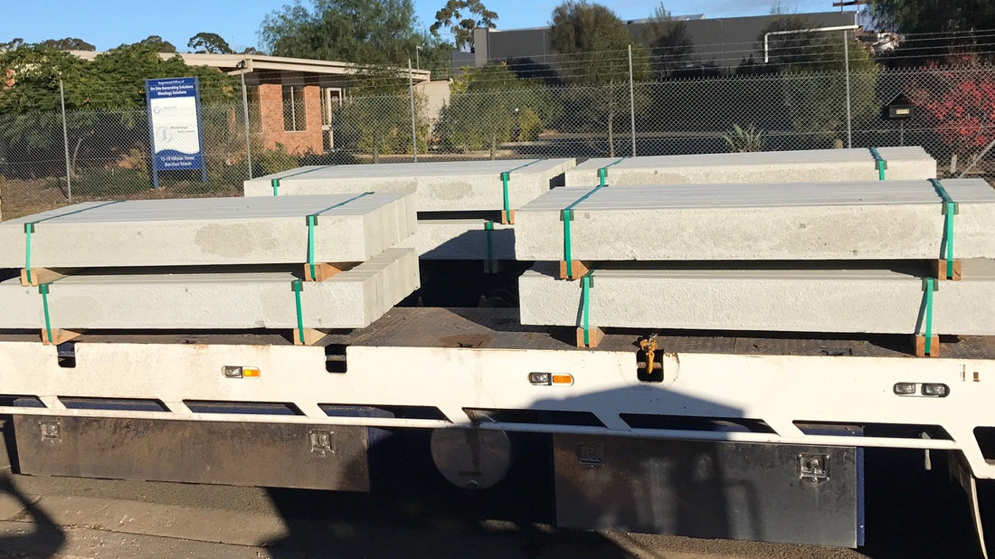 Concrete sleepers prepared for transport