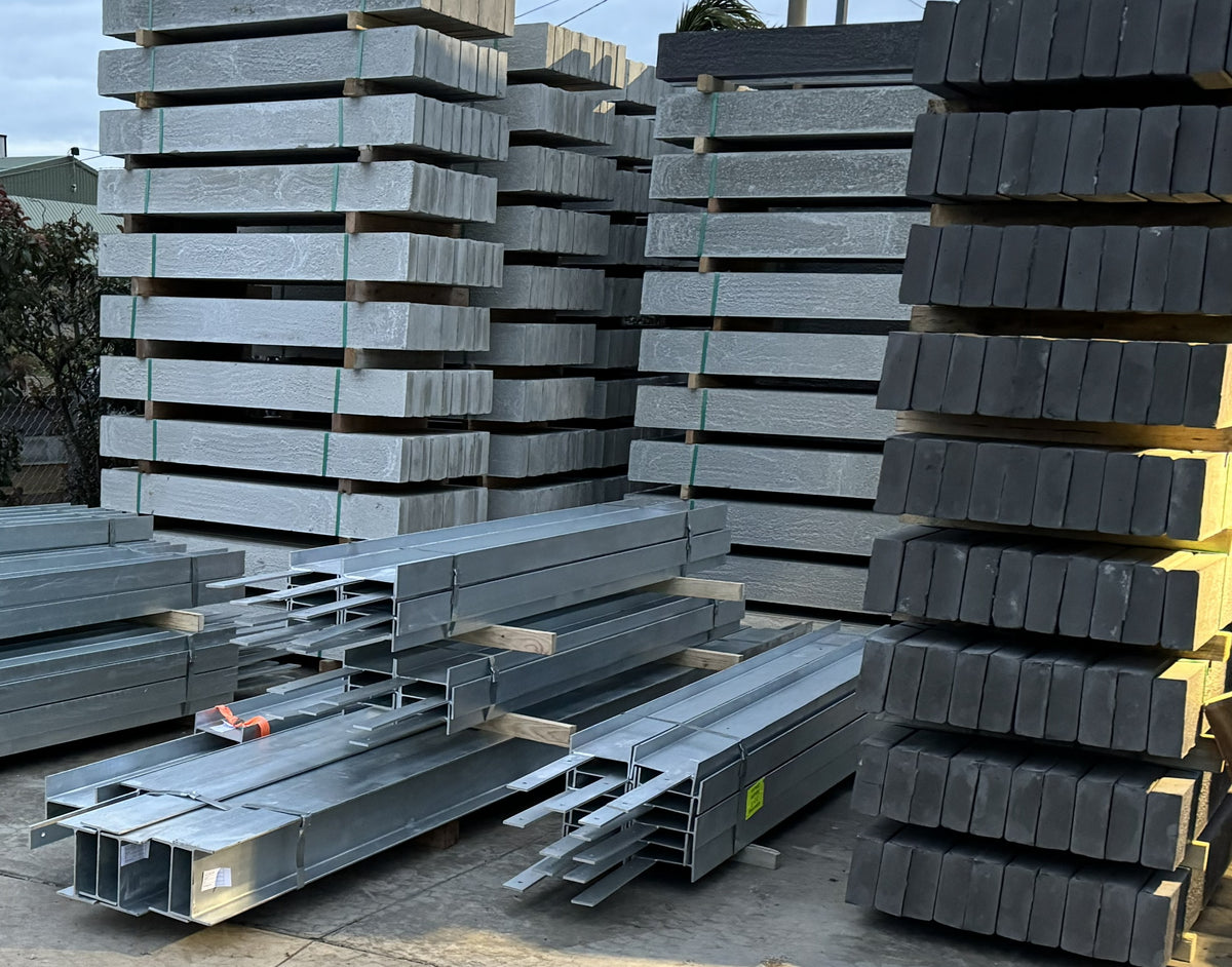 Plain concrete sleepers in a retaining wall